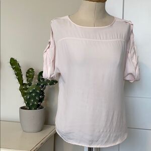 Loft Crew Neck‎  Short Sleeve Blush Epaulettes Blouse Pink XSP